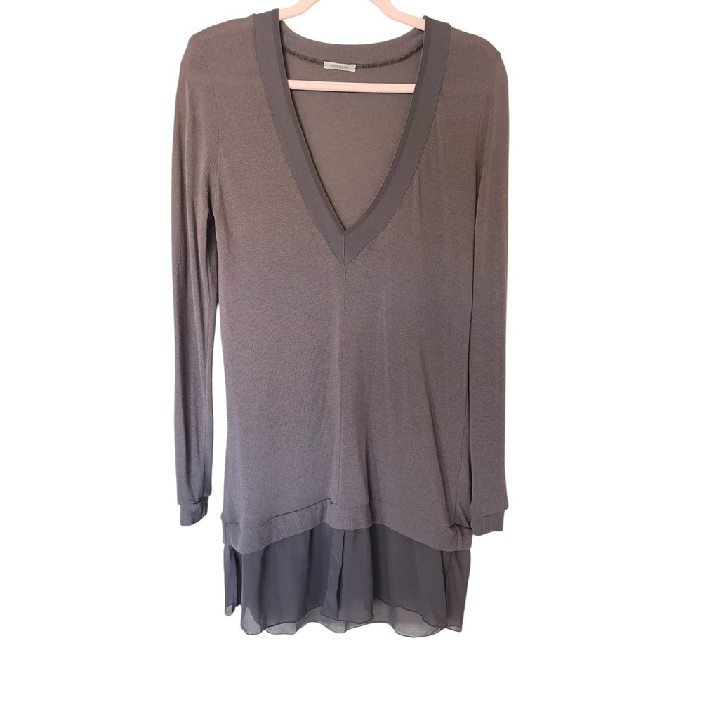 Intimissimi V Neck Lightweight Brown Sweater Size Large Wool‎ Blend Tunic Length